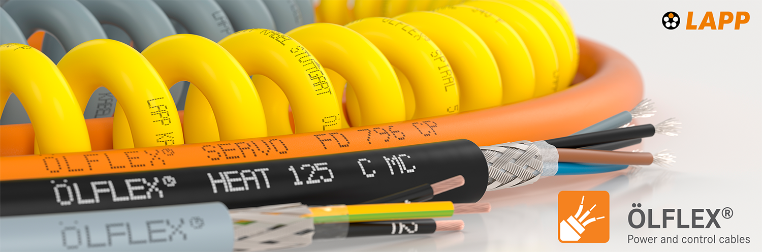 LAPP ÖLFLEX® products Different OLFLEX products, such as Servo FD and Heat 125, with the LAPP and OLFLEX logos.